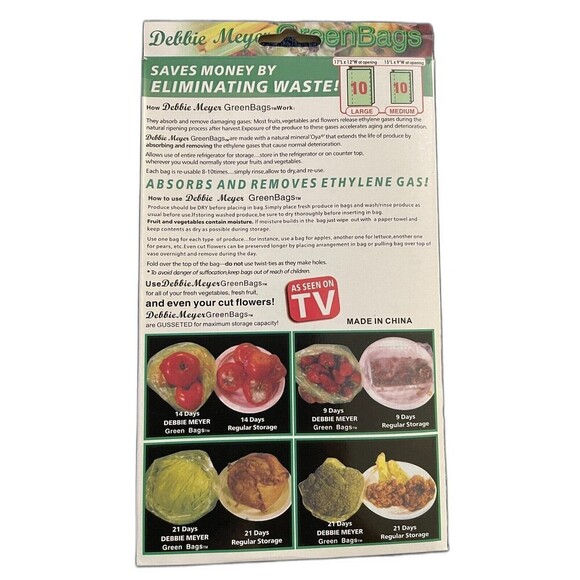 Debbie Meyer Generic Green Bags Keep Fresh 20 Reusable Bags 10Med 10Lg Save $$$ - Picture 3 of 7